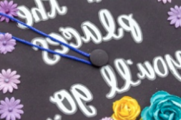 A graduation cap with the words "oh the places you'll go"